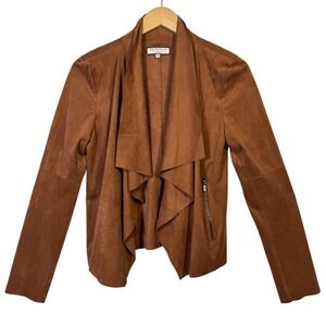 Bagatelle Womens Small Jacket Sienna Brown Faux Suede Drape Front Copper S